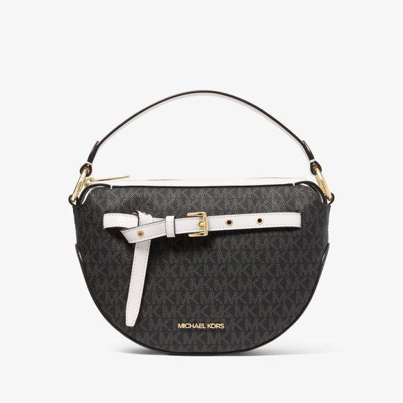 Michael Kors Black and White Emilia Medium Logo Shoulder Bag - Picture 8 of 8